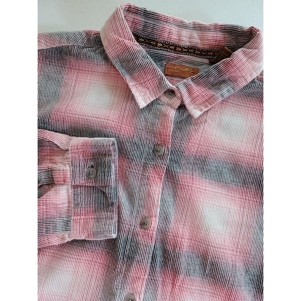 Scully Shirt Womens XL Pink/Gray Textured Plaid‎ Long Sleeve